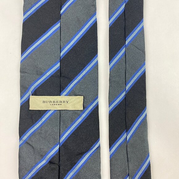 Burberry London Black Blue and Gray 100% Silk Striped Tie - Picture 6 of 11